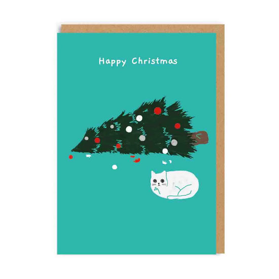 Cat & Fallen Tree Christmas Card
