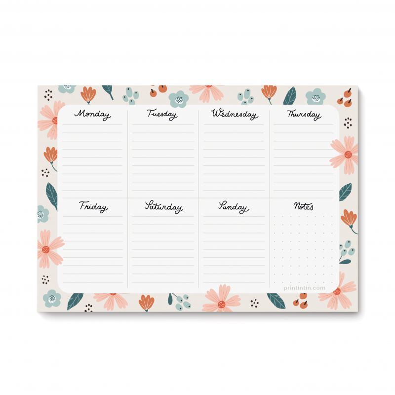 Floral A5 Weekly Planner, 54 pages