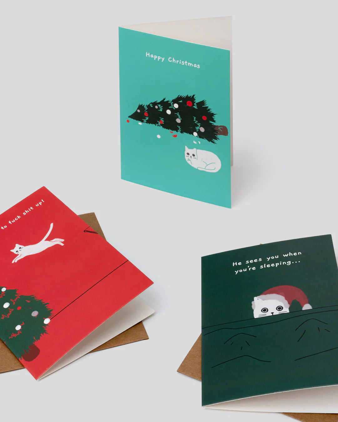 A set of funny Christmas cards with a cat, A6