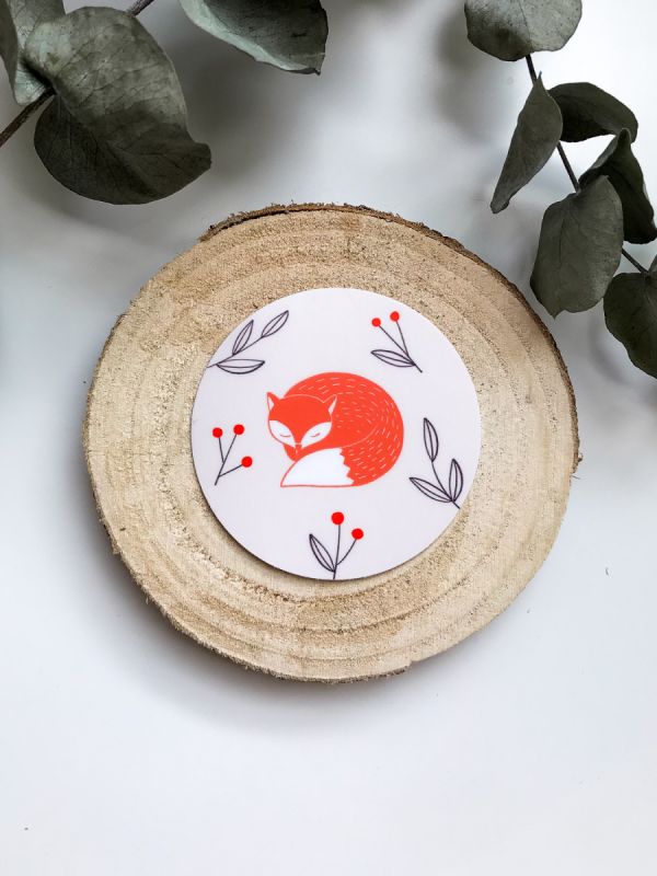 Sleeping Fox Round Waterproof Sticker, ⌀ 6 cm