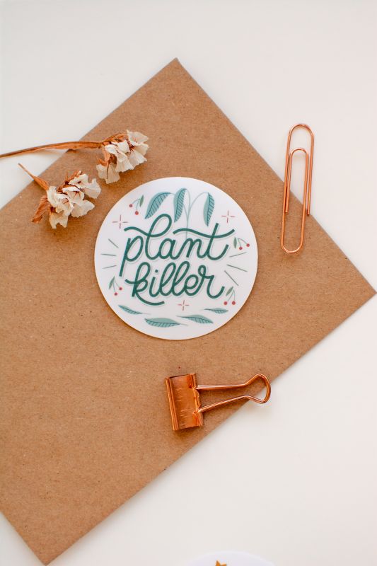 Plant Killer Round Waterproof Sticker, ⌀ 6 cm