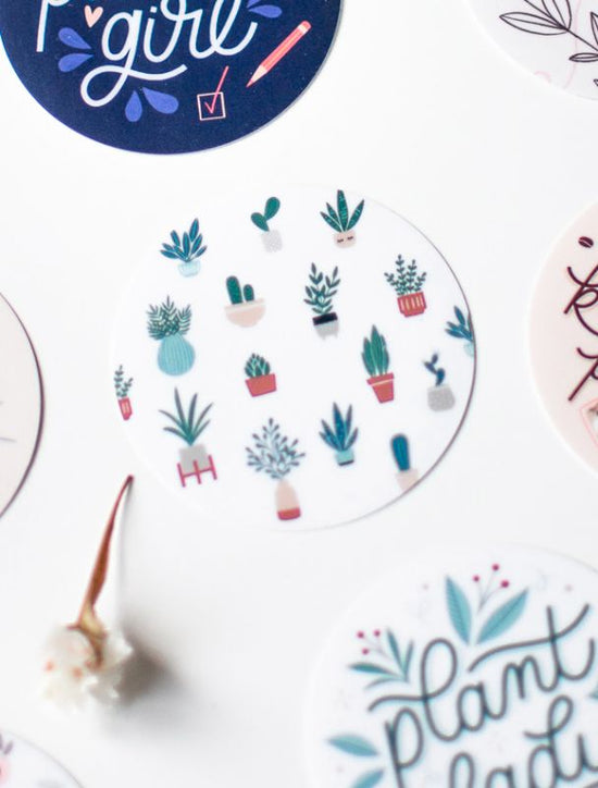 House Plants Round Waterproof Sticker, ⌀ 6 cm