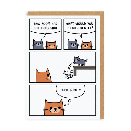 Bad Feng Shui Cat Greeting Card, A6