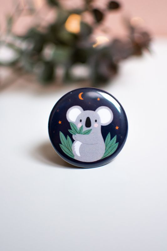 Koala Illustrated Button Pin, ⌀ 37 mm