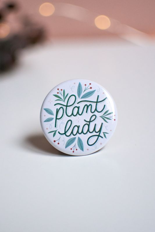 Plant Lady Illustrated Button Pin, ⌀ 37 mm