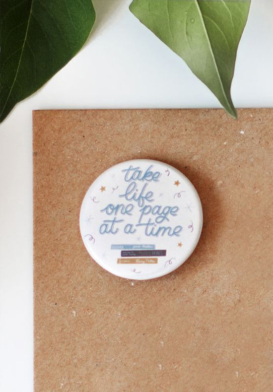 Take Life One Page at a Time Illustrated Button Pin, ⌀ 37 mm